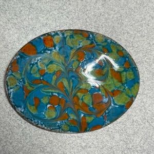 Copper Enamel Vintage Brooch Inga Carlson Blue Green Gold Swirl